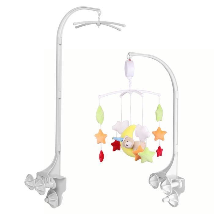 Support Mobile Pour Lit Bébé - Porte Cloche Et Jouets - Blanc - Réglable Et Stable