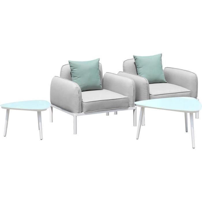 salon de jardin en tissu "sevilla" - 2 fauteuils + 2 tables basses - gris