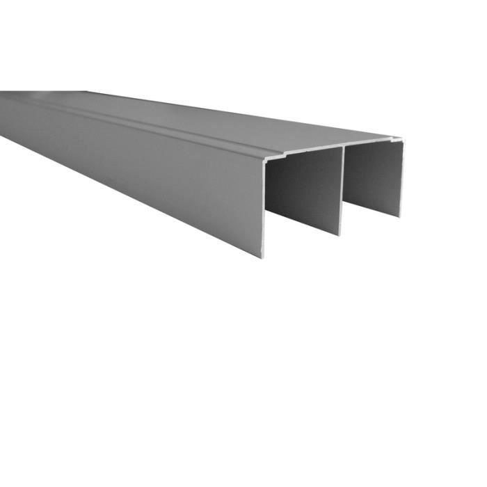 Rail haut aluminium pour placard coulissant, satiné argent, Lg 3m