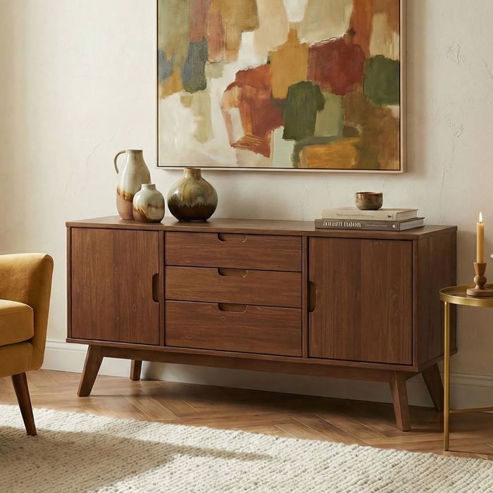 Buffet salle à manger TIVOLI L 145 cm en bois massif brun foncé avec 3 tiroirs et 2 portes battantes Buffet salle à manger TIVOLI L 145 cm en bois massif brun foncé avec 3 tiroirs et 2 portes battantes