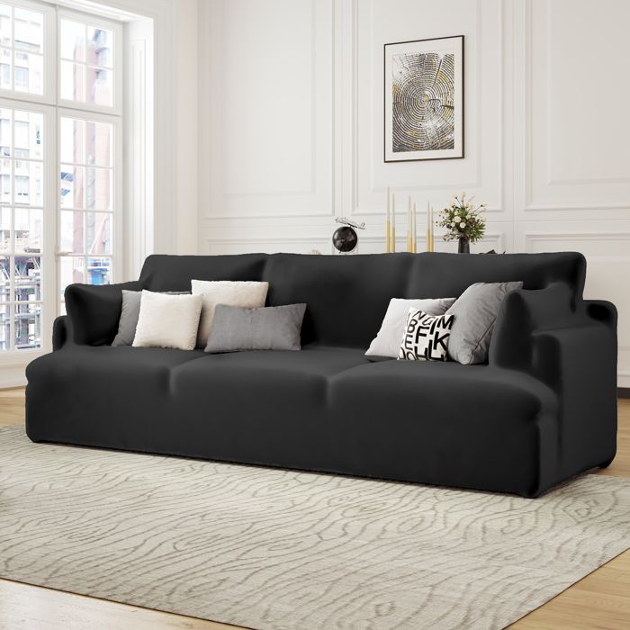 Housse de Canapé 3 Places avec Accoudoir Extensible - Revêtement de Canapé Pour salon chambre - NOIR - MONDEER