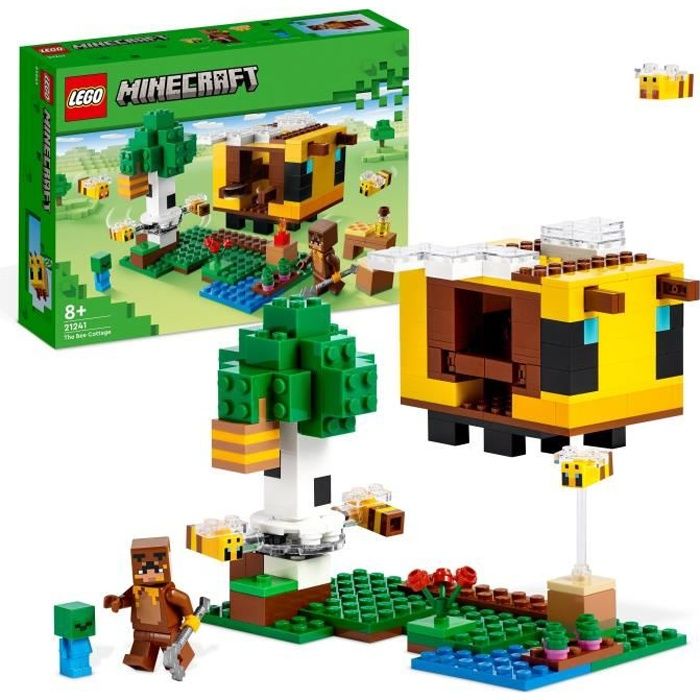 lego minecraft 21241 la cabane abeille, jouet, ferme avec maison, zombie et figurines animaux