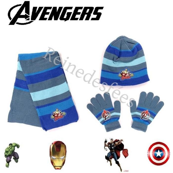 Bonnet écharpe gants enfant Avengers Héros Marvel Iron Man Captain America  Thor Hulk ensemble garçon 3- 4 - 5 - 6 ans TU bleu gris gris - Cdiscount  Prêt-à-Porter