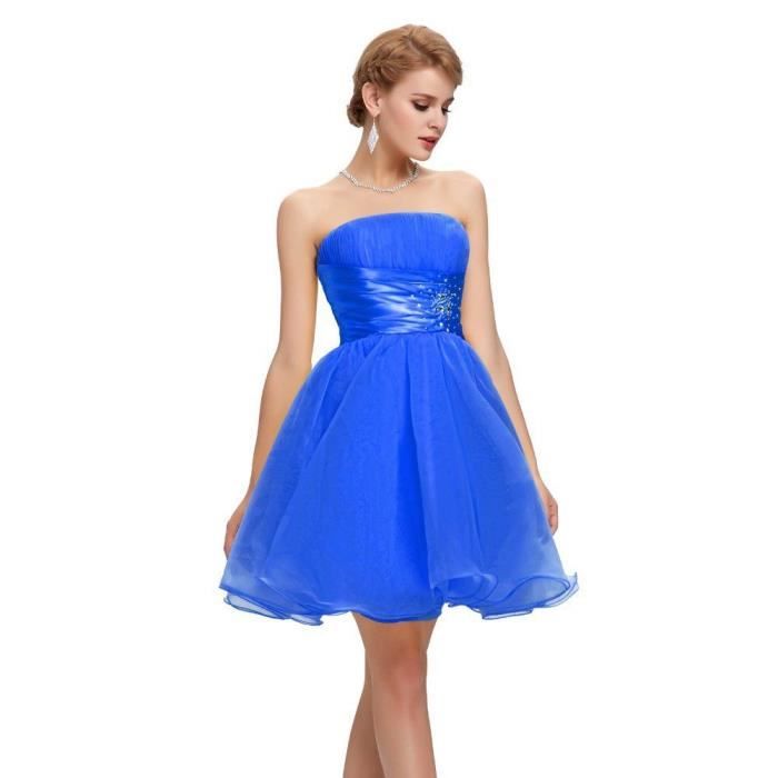 Robe De Soirée Femme Jeune Fille Courte Bustier A Line Avec Ceinture Large En Tulle