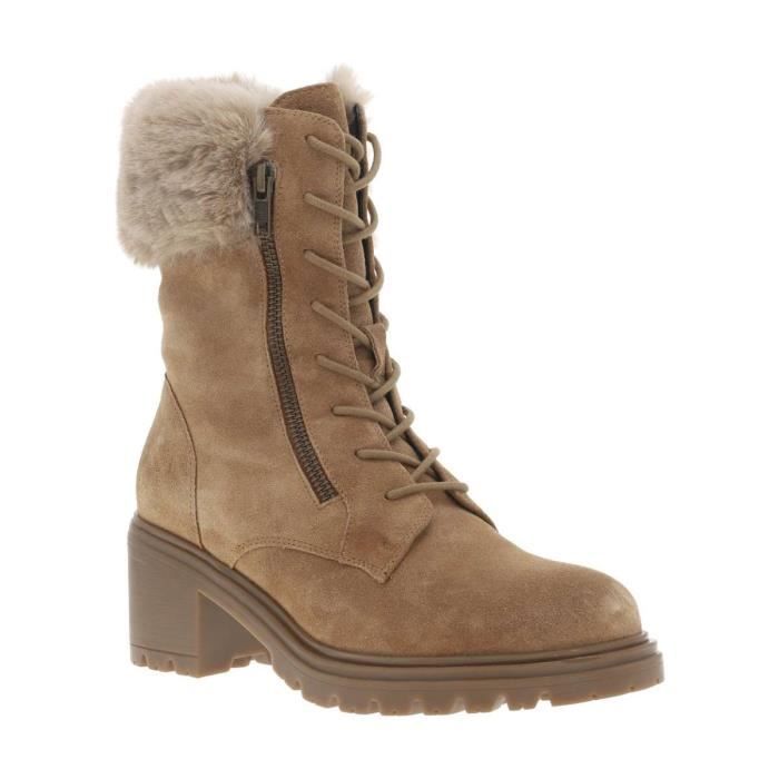 Boots Femme Marque Talon Decroche Moyen Cuir Nubuck Fermeture Zippee et Lacets Ronds Beige Beige Cdiscount Chaussures