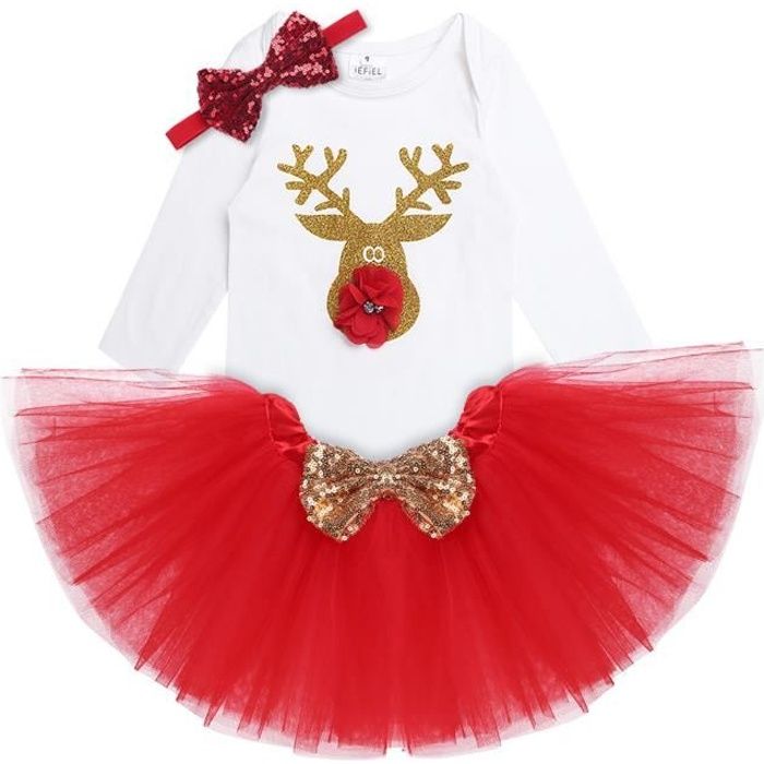 Ensemble De Vetements Noel Bebe Filles Christmas Costume 3 18mois Blanc Rouge Cdiscount Pret A Porter
