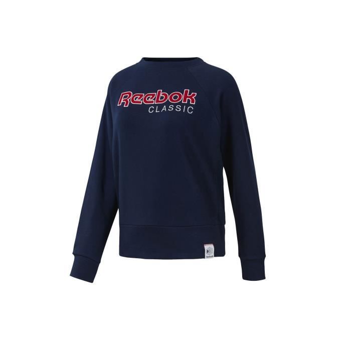 Sweat Reebok AC Iconic Fleece Femme Bleu Rouge Col rond Manches longues Logo sur poitrine Coupe droite Bleu Cdiscount Pret a Porter