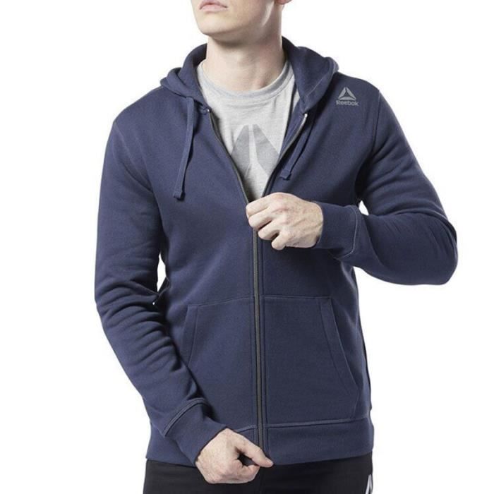 Sweat zipp bleu marine homme Reebok TE Fleece Bleu Cdiscount