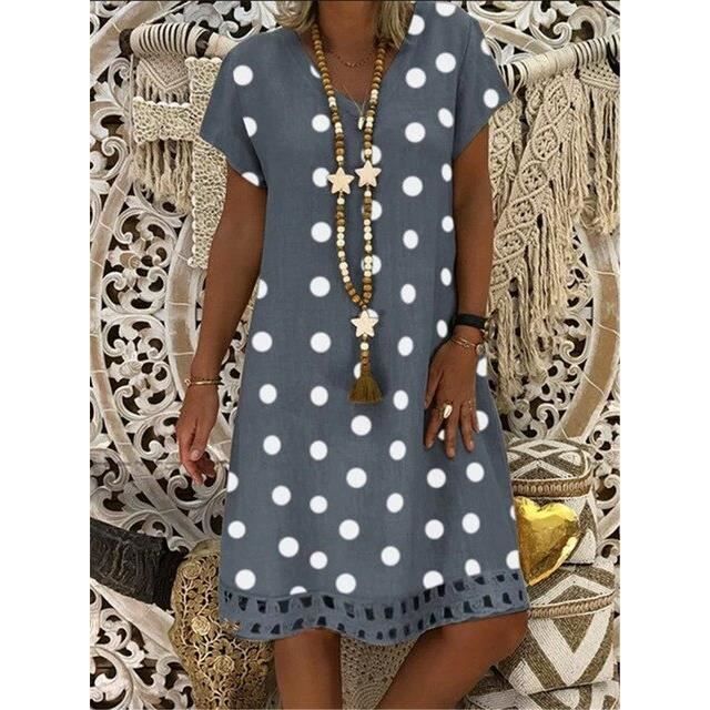 Robe Robe en coton et lin a pois pour femmes grande taille 5xl decontractee ample vetements d ete marque originale F713650661 Blanc Cdiscount Pret a Porter
