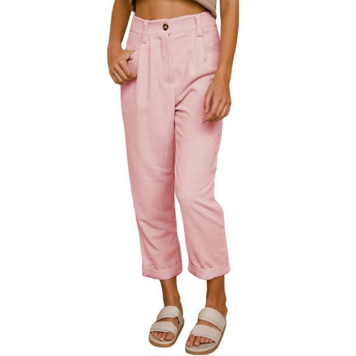 Pantalon Femme En Velours Côtelé Taille Haute - Coupe Droite Ample, Confortable Pour L'automne - 6
