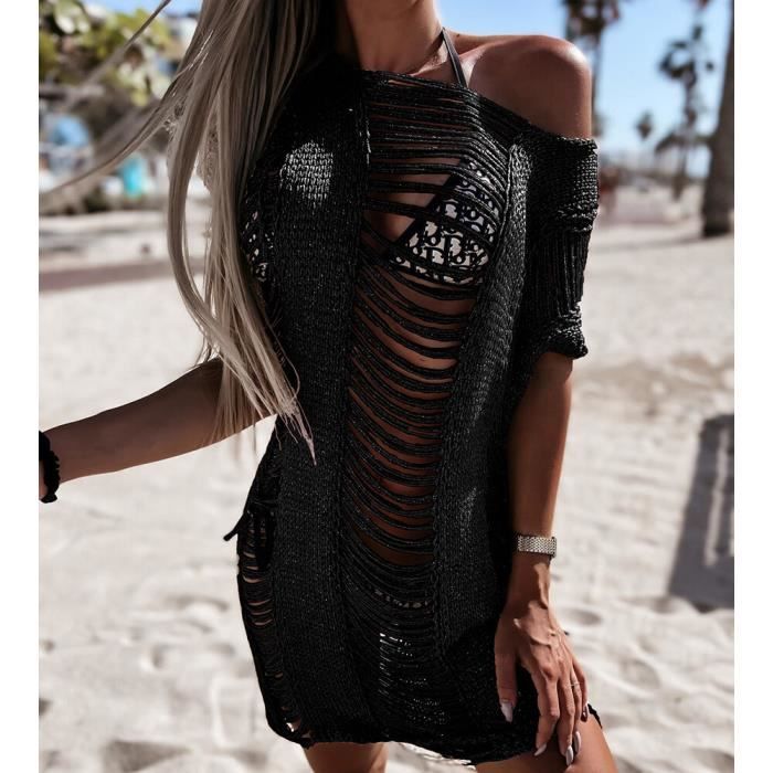 Robe de plage crochet noire on sale