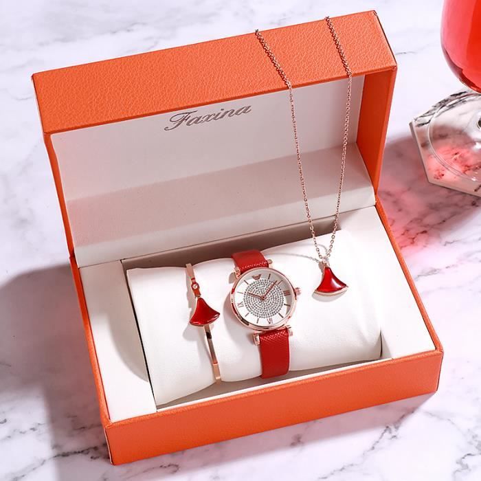 Coffret Cadeau Montre Femme Fille Chic Pas Cher Montre à quartz - Bracelet  Collier - Coquille - Acier - Analogique - Cadeau , - Achat/vente pack  montre Femme Adulte Rouge - Cdiscount