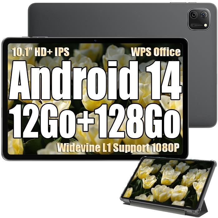 Oscal Pad 70 WiFi Tablette Tactile 10.1 HD+ IPS Android 14 2.4G+5G WiFi 6 RAM 12 Go ROM 128 Go-SD 1 To 8MP+13MP 6580mAh – Gris