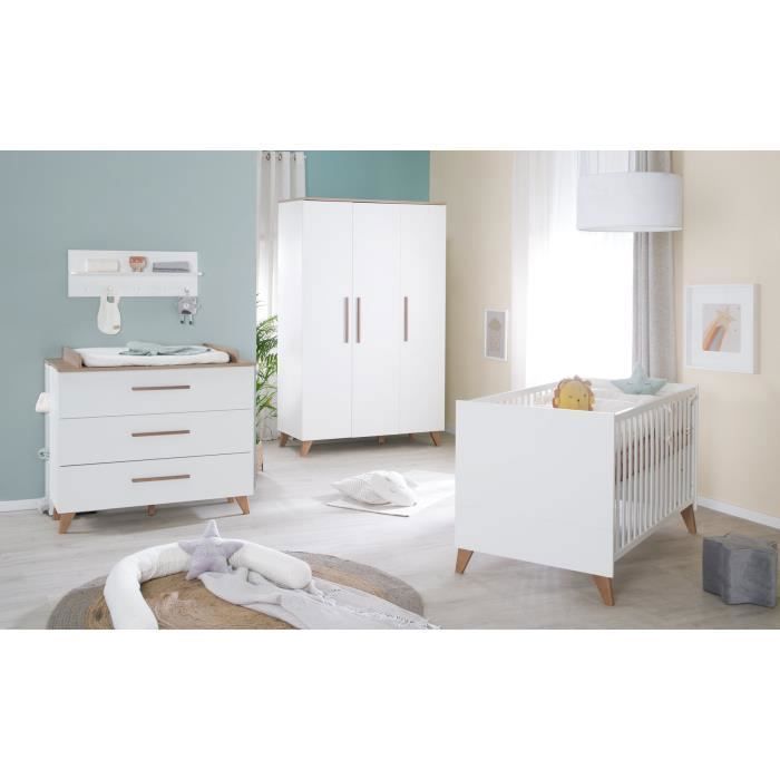 Chambre+bebe+complete+:+Lit+evolutif+70+x+140+cm+++commode+à+langer+++armoire+3+portes+-+OLE+-+ROBA+-+Chene+fonce+/+Blanc