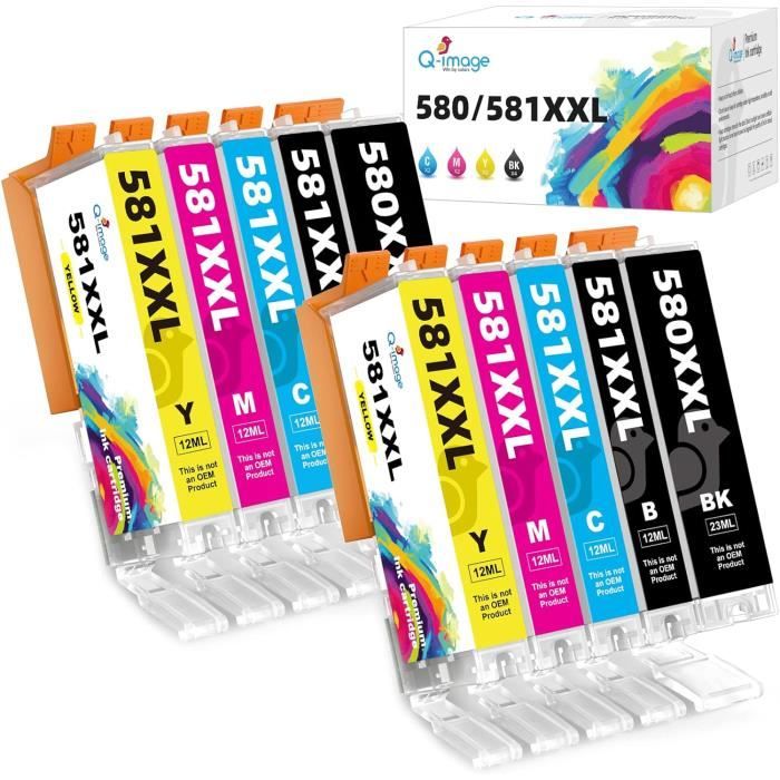 123CONSOMMABLES - Cartucce D'Inchiostro Compatibili Canon 580XXL E 581XXL - 5 Pezzi (2N, 1C, 1M, 1G) Per TS8150, TS6150, TR8550