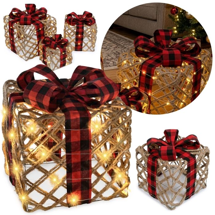 Lot De 3 Autocollants Nœuds Cadeaux En Toile De Jute Taupe - Déco D'emballage Pour Noël, Anniversaire, Mariage - 11x9.5 Cm - 9