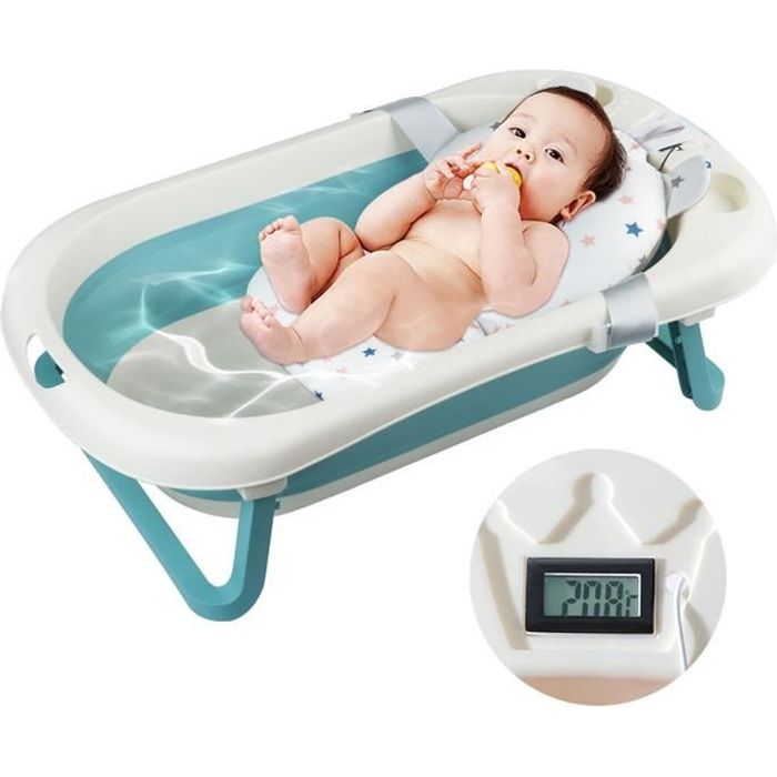 Baignoire Pliable Bébé-Baignoire Enfant avec Thermomètre-Trou de