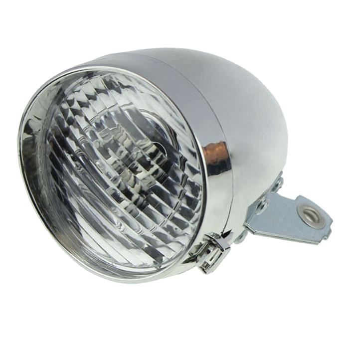 Phare Vélo Avant Chrome Rétro Classique - Lampe DEL - Neuf