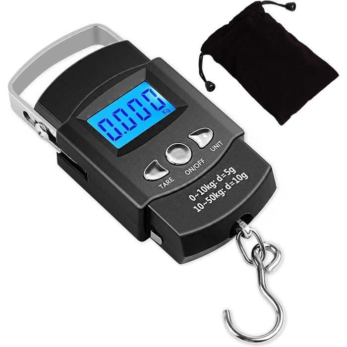 Balance Électroportative 40 Kg Pour Poisson – Crochet Inox, Écran LCD Rétroéclairé – Unité Kg, Lb, Oz – Fonction Tare Et Verrouillage
