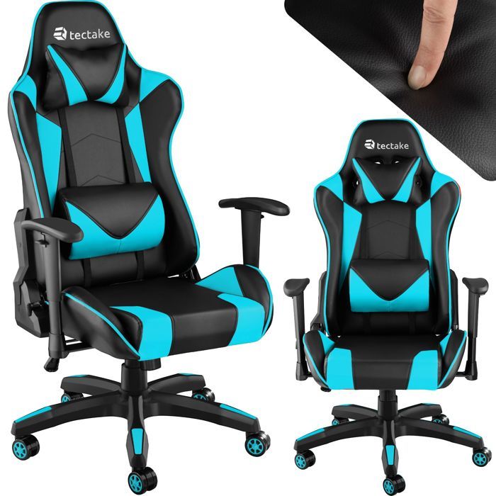 Tectake Chaise De Bureau Design Gamer Ergonomique Confortable Avec Accoudoirs Reglables Et Coussins De Nuque Et Dos Noir Bleu Clair Achat Vente Chaise De Bureau Cdiscount