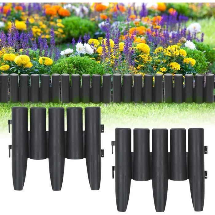 Fiqops Bordures Pelouse Plastique 5,6m - Aspect Bois Anthracite - Lot De 20