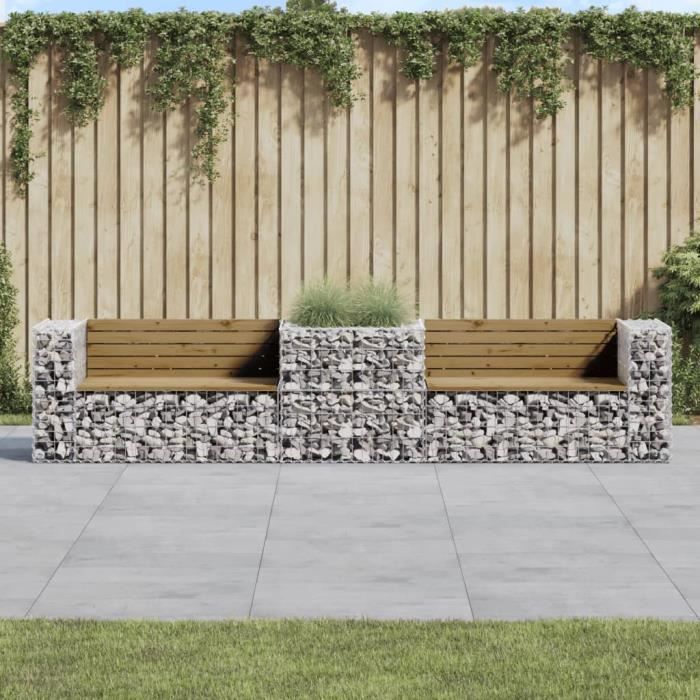 VidaXL Banc gabion bois de pin 347 cm