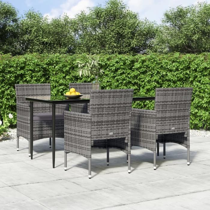 vidaXL Ensemble à manger de jardin et coussins 5pcs Gris/noir ensemble de salle à manger dextérieur table et chaise de 3156620