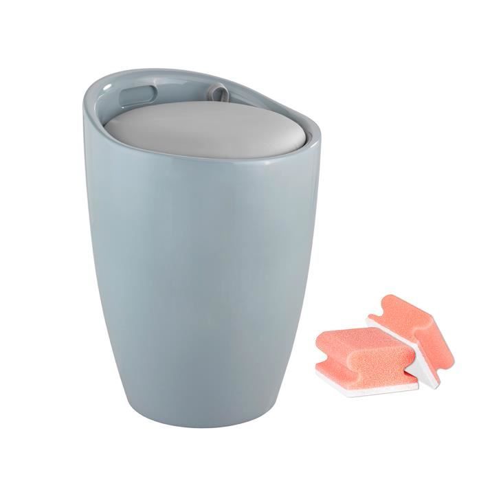 Tabouret panier à linge salle de bain, candy gris, Ø 36x50,5 cm, éponges offertes