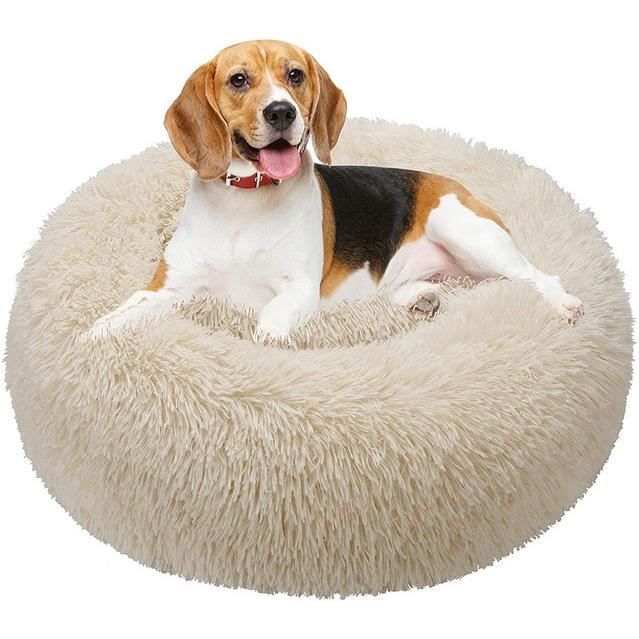 XJYDNCG Couchage Chat Panier pour chat-chien Rond en Peluche pour et Confortable – 50cm – blanc crème