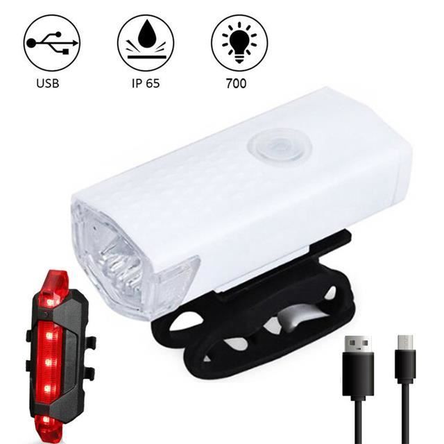 Kit Éclairage Vélo USB Rechargeable – Feu Avant/Arrière, Étanche IPX4, 2 Câbles