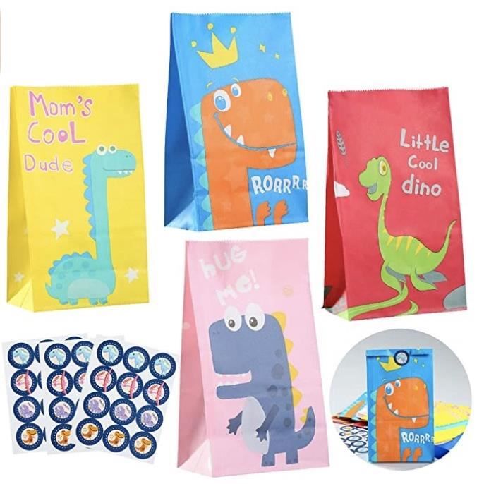 Sac Cadeau Dinosaure, Sac Papier Cadeau(20pcs), Sac De Bonbon De Dinosaure, Sac De Cadeaux De Anniversaire Pour Enfant, Sac De Bonbon Avec Autocollant De Dinosaure Pour Cadeaux De Noël, Mariage