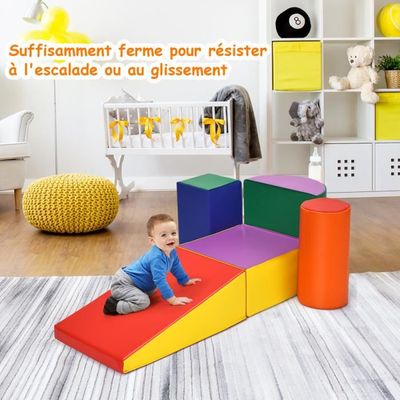 COSTWAY 11PCS Blocs de Construction en Mousse avec Housse en PU, Modules de Motricité d'Escalade avec Diverses Couleurs et Formes, Jouets Éducatifs pour Maison Maternelle, 18 Mois+(11 PCS