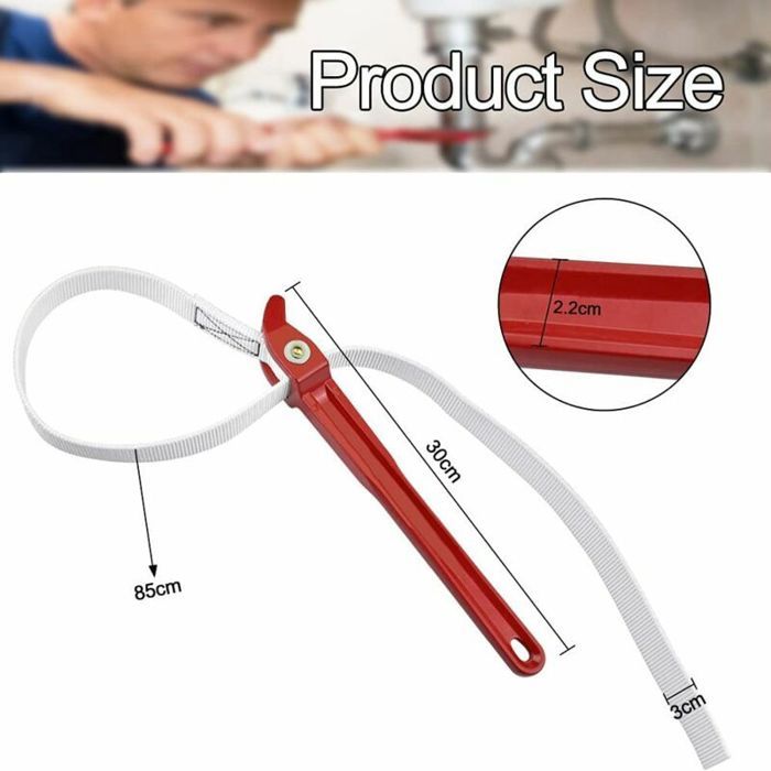 Clé à Sangle Pour Filtre à Huile – Longueur 225 Mm, Sangle 490 Mm – Réglable 50-120 Mm – Pour Filtres, Robinets, Ouvre-bocaux