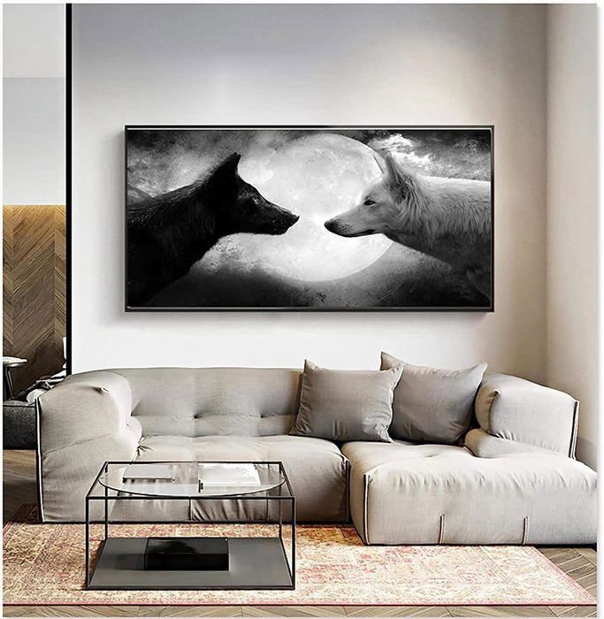 Bleu Vie Arbre Affiche Noir Et Blanc Paysage Moderne - Tableau Toile Art 70x105cm Sans Cadre Salon Chambre