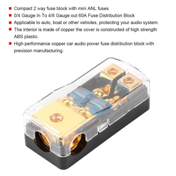 Distribution de fusibles Boîte de porte-fusible de puissance Audio 1 en 3  sorties 0-4 AWG à 4-8 AWG avec Mini fusibles-LISA - Cdiscount Auto