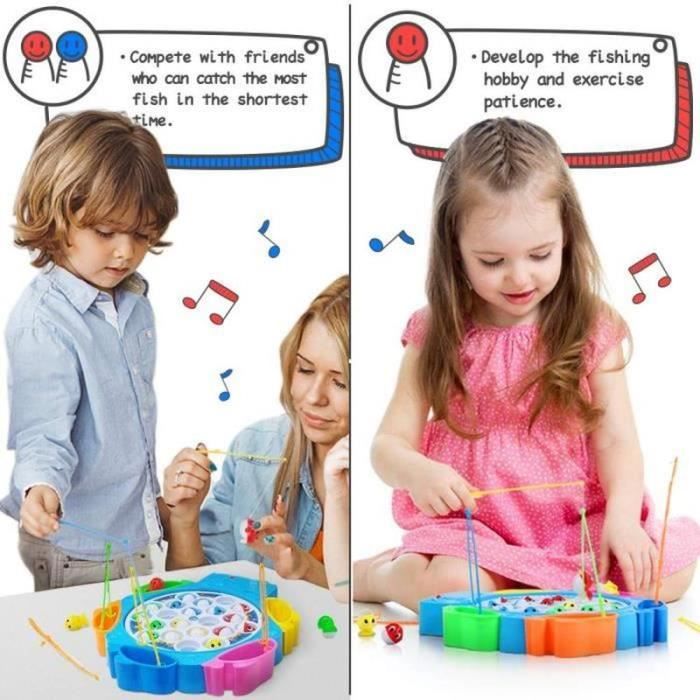 TNOMSNO – Jeu De Pêche à La Ligne Enfant – 15 Poissons + 4 Cannes, Musique, Plateau Tournant, Dès 3 Ans
