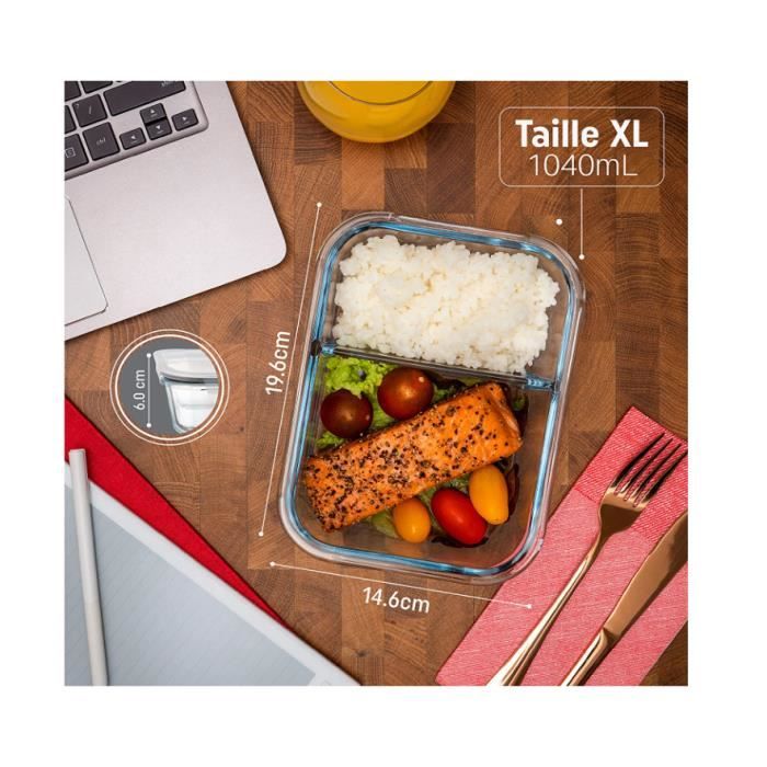 Boîte Repas Plastique à 2 Compartiments étanches - 1500 Ml, Micro-ondes Safe, Avec Couverts Inclus, Pour Bureau, école, Pique-nique