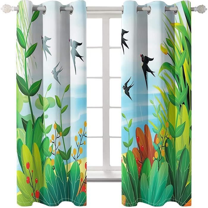Rideau Brise-Bise à Imprimé de Motifs Végétaux avec Bordure à Volants, Rideau de Cuisine