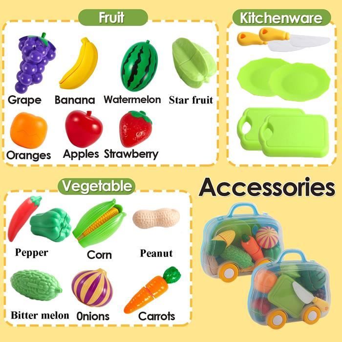 Jouet Fruits Et Légumes à Découper 24 Pièces – Velcro, Dinette éducative Pour Enfants 3 Ans Et Plus