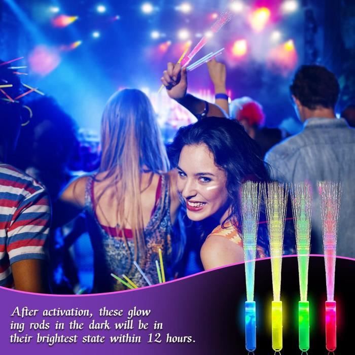 Bâtons Lumineux LED en Fibre Optique - Lot de 12 avec Piles, pour