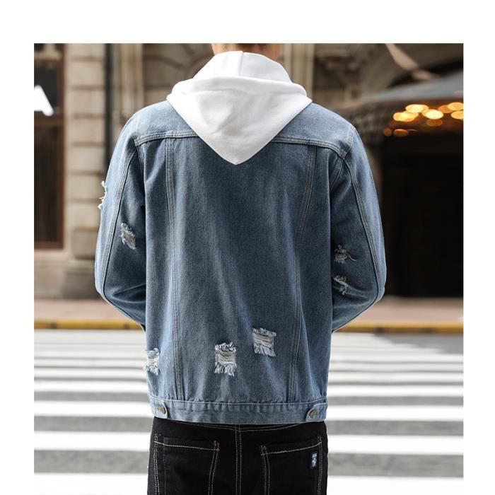 Veste Homme en jean à capuche detachable de Marque Veste Slim