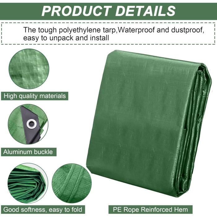 Tapis De Sol De Camping VFM E-Store – Imperméable, œillets Renforcés, 180x120 Cm, Vert – Pour été Et Vacances