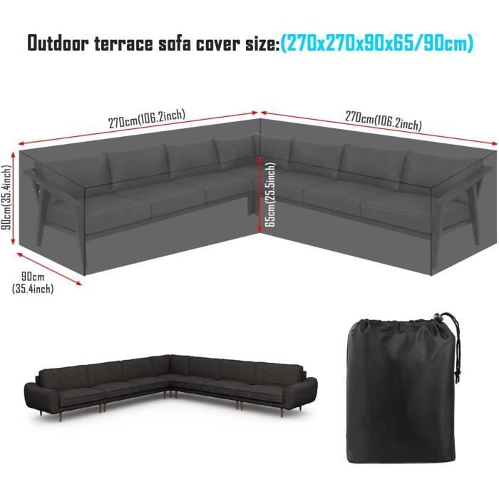 Housse Protection Salon Jardin En L 215x215x87 Cm – Oxford 210D Imperméable, Résistante UV & Vent, Noire