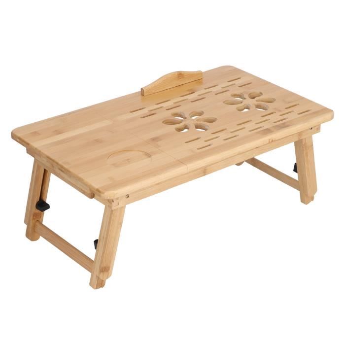 Plateau de table de lit réglable en bambou pour ordinateur portable avec ventilateur de
