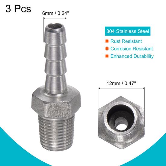 6 Raccords Barbelés En Acier Inoxydable 304 - 8mm Barb X G3/4 Mâle - Pour Tuyaux Eau, Air, Huile, Carburant