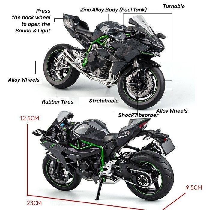 Maquette Moto H2 R 1:12 En Alliage – Noir, Collectionneur, Détails Réalistes, Pièces Démontables