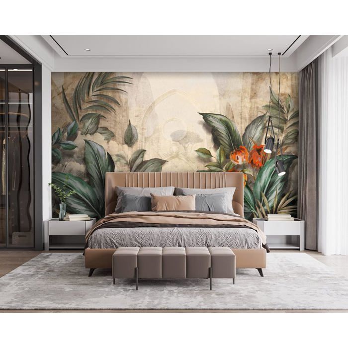 Papier Peint Panoramique 400x280cm 3D Nature Plantes Fleurs Feuilles ...