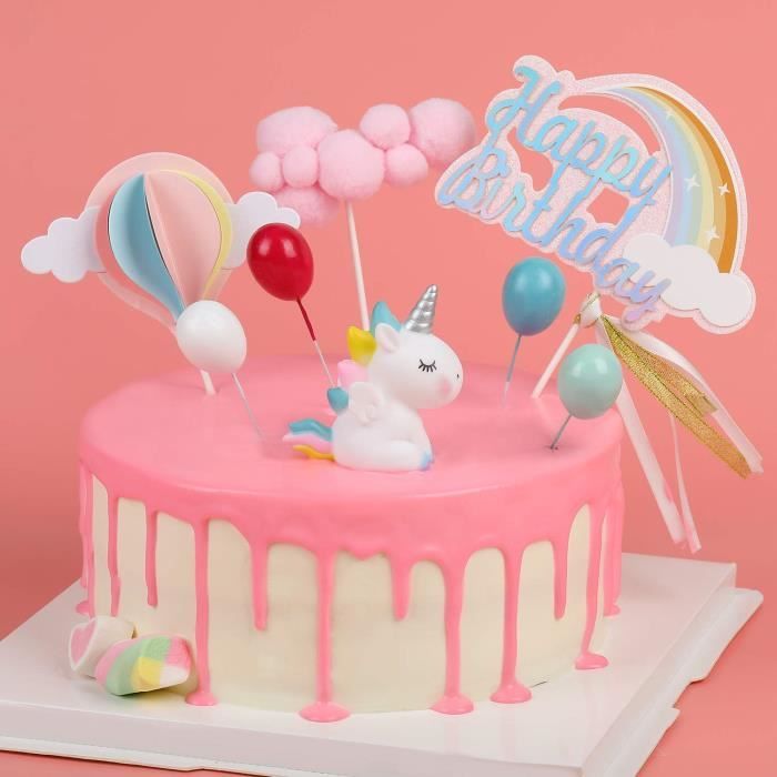 22 pièces licorne gâteau Topper Kit nuage arc-en-ciel ballon