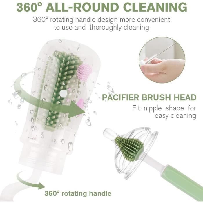 Brosse Biberon 3 En 1 AiQInu - Goupillon Silicone Sans BPA Pour Nettoyage Profond