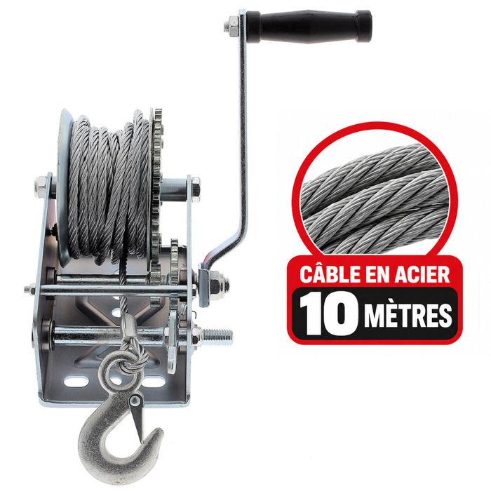 Treuil à Main Robuste 1500 Lbs (680 Kg) - Câble Acier 32 Pieds, Manivelle, Marque Handdo